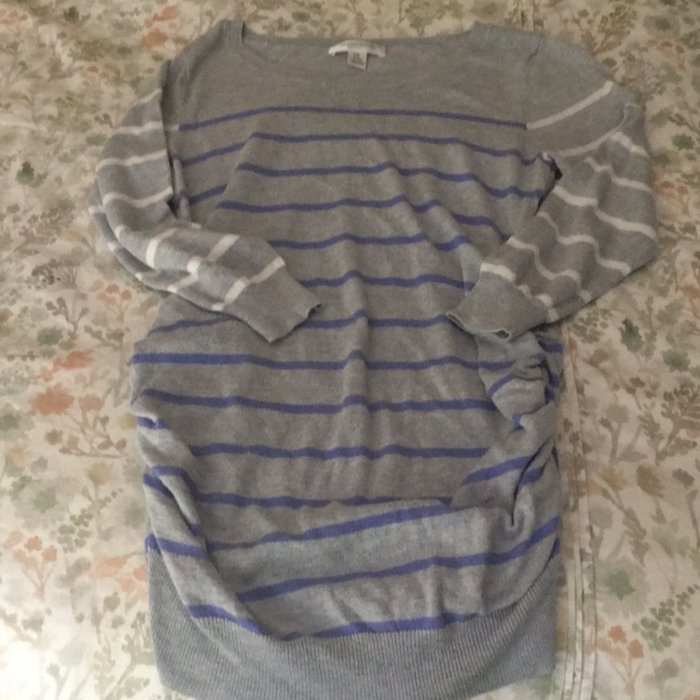 Maternity shirt,Gray with white and purple stripes